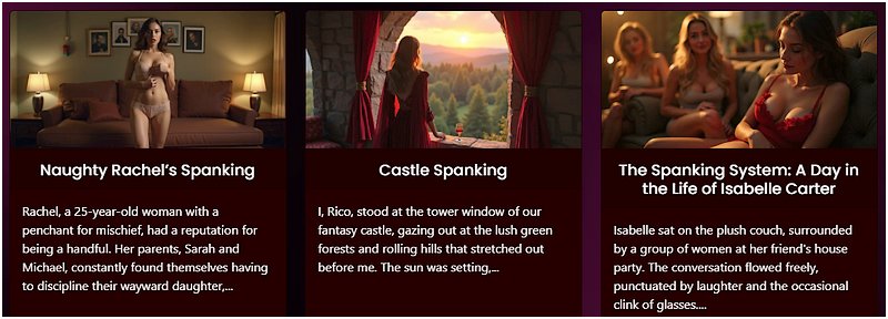 screenshot from the top of the page of the library of generated spanking stories