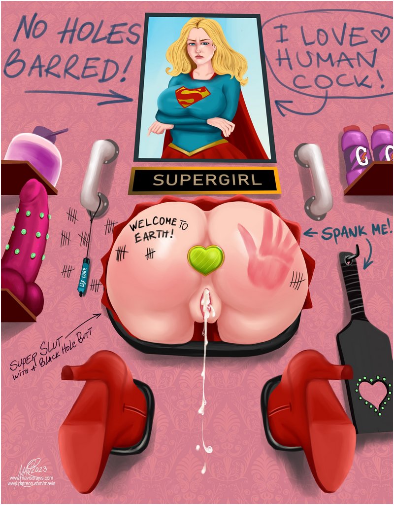 Supergirl stuck in wall for fucking and spanking