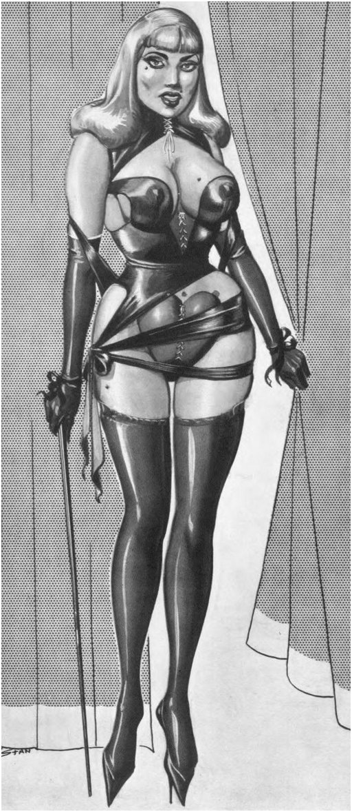 dominatrix with a leather and whalebone cane style whip